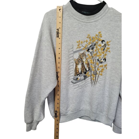 Vtg 90s Kitty Cat Double Crewneck Sweatshirt Medium Grandma Core Cats Birds USA - Picture 5 of 15